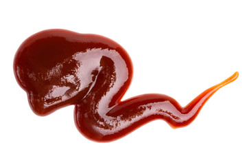 Smear of barbecue sauce or ketchup isolated on white background, close up.