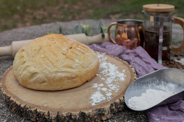 Artisan bread on wooden board
