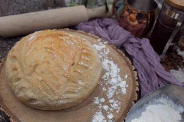 Artisan bread on wooden board