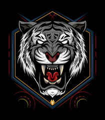 The Tiger head illustration with sacred symbol