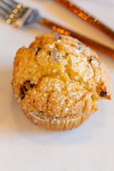 Muffins on modern marble serving board