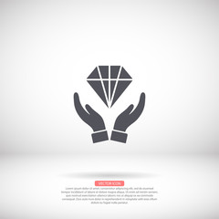 Diamond in the hand icon , lorem ipsum Flat design