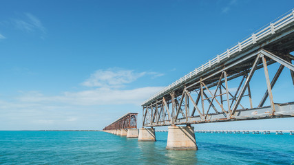 Fototapeta na wymiar Bahia Honda State Park, Florida Keys. Old rustic overseas highway bridge.
