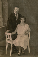 LATVIA- CIRCA 1920- 1925: Shot of married couple in studio, Vintage Carte de Viste Art Deco era...