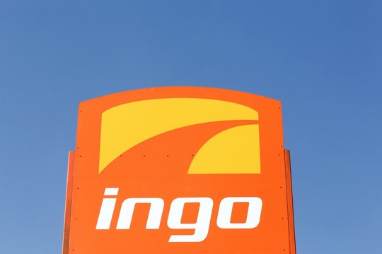Holme, Denmark - April 8, 2018: Ingo logo on a panel. Ingo is a filling station brand owned by Statoil fuel and retail. Ingo filling stations are located in Denmark and Sweden