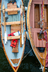 Fototapeta na wymiar Inside view of wooden boats from above