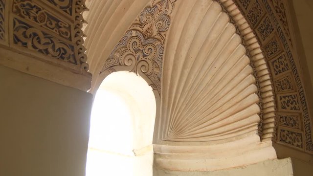 Nasrid arc in the interior of the ancient palace of the Alcazaba, Malaga, Spain