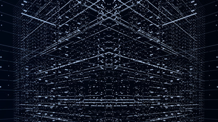 Abstract technology background. Abstract 3d city building. Big data digital code. Futuristic dots background. 3d rendering.