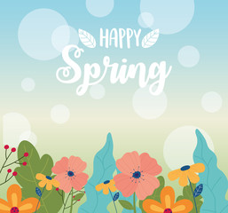Fototapeta na wymiar happy spring flowers foliage nature decoration blurred background