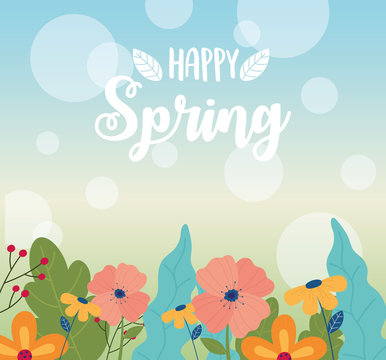 happy spring flowers foliage nature decoration blurred background