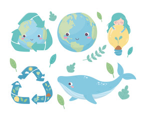 cute girl world whale bulb recycle foliage environment ecology