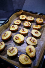 Baked chopped potatoes with lard