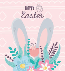 happy easter ears flowers foliage decoration