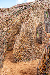 Textured hay shapes and sculptures at a park