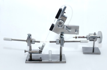 tool for artificial insemination of queen bees on white background. Breeding thoroughbred bees. Agribusiness. Beekeeping and queen bee breeding. Grafting, Queen bee introduction.