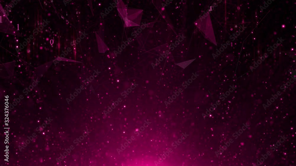 Poster artistic colourful glowy computer network binary numbers with lines and triangle shapes motion backg
