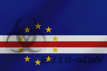 3D ILLUSTRATION VIRUS, BIOHAZARD SYMBOL CORONAVIRUS WITH Cabo Verde FLAG, Flu coronavirus floating, micro view, pandemic virus infection, asian flu.