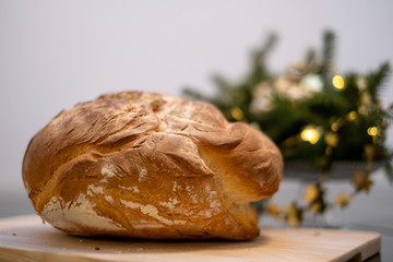 Fresh baked bread with Christmas decoration