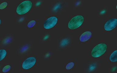 Space graphic, shadowy green and blue ovals against black background