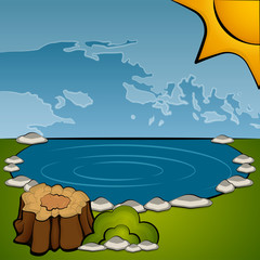 Beautiful spring landscape cartoon