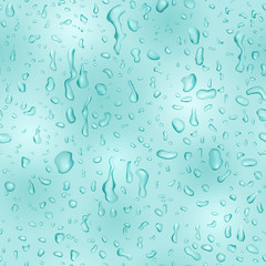 Seamless pattern in light blue colors with drops and streaks of water, flowing down the surface