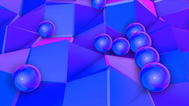 animated blue low poly plane with blue balls. Abstract three-dimensional background. 3d render