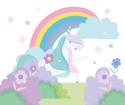 unicorn flowers bushes rainbow decoration fantasy magic cute cartoon