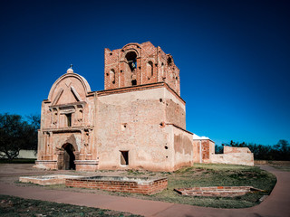 The landmark, mauve, adobe church at Tumacacori National Historical Park, Arizona