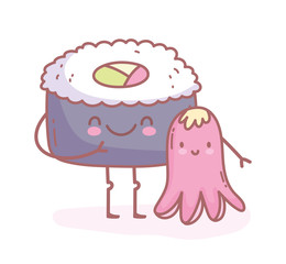 happy sushi and octopus cartoon food cute