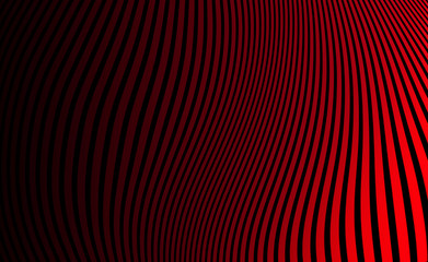 Abstract red curved lines with ripples and psychodelic waves - vertical stripes wallpaper with black background	
