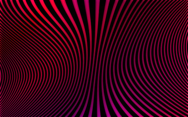 Abstract metallic red curved lines with ripples and waves - optical illusion art wallpaper with black background