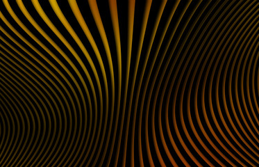 Abstract golden curved lines with ripples and psychodelic yellow waves - optical illusion stripes wallpaper with black background