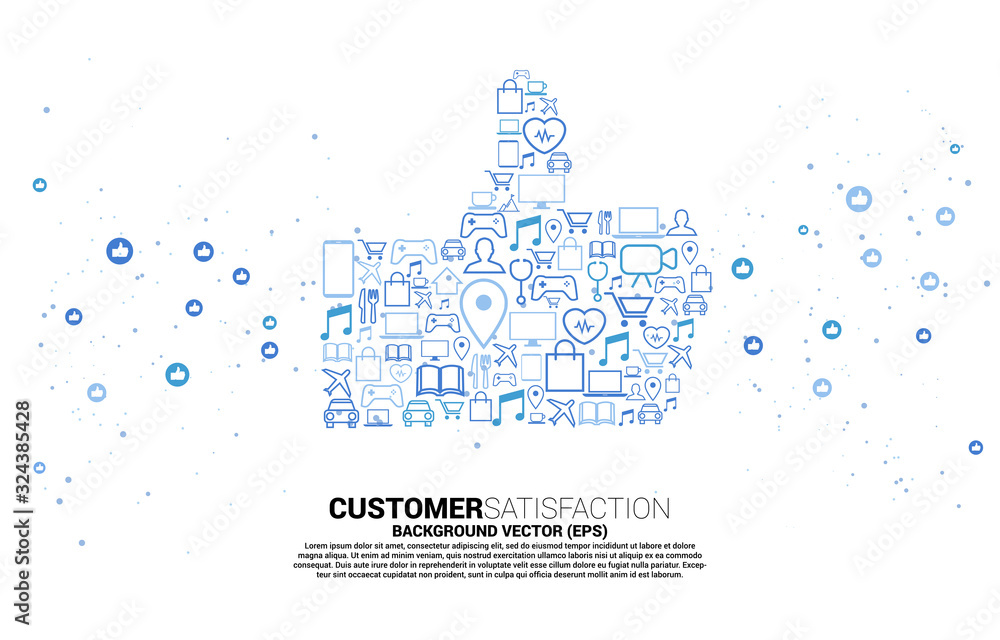 Poster Big thumb up icon from small icon. concept of customer satisfaction , client rating and ranking.