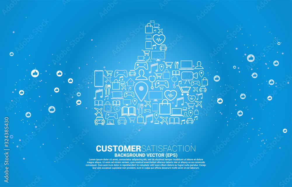 Poster Big thumb up icon from small icon. concept of customer satisfaction , client rating and ranking.