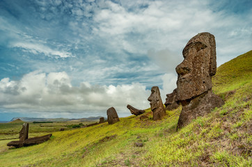 Moai statues at Rano Raraku Volcano at Easter Island, Chile