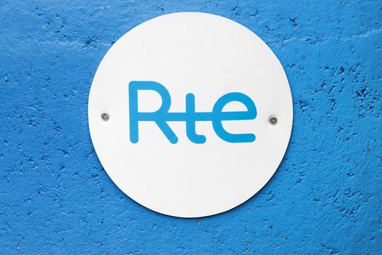 Lyon, France - October 25, 2018: RTE logo on a wall. RTE, is the electricity transmission system operator of France