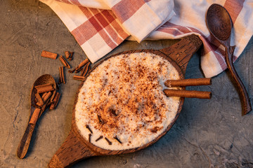 Exquisite dessert based on rice milk and eggs and a little cinnamon, very cold or hot
