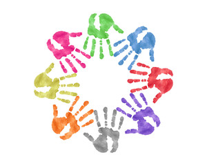  hands various colors watercolor illustration