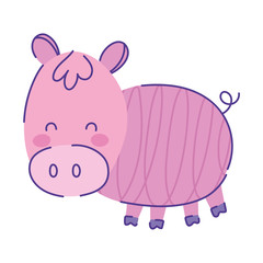 cute pig animal cartoon doodle color on white background