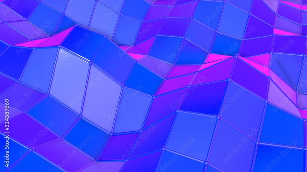 Poster animated blue low poly plane. abstract three-dimensional background. 3d render