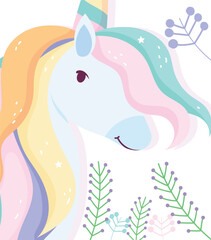 unicorn rainbow hair and branch fantasy magic cute cartoon