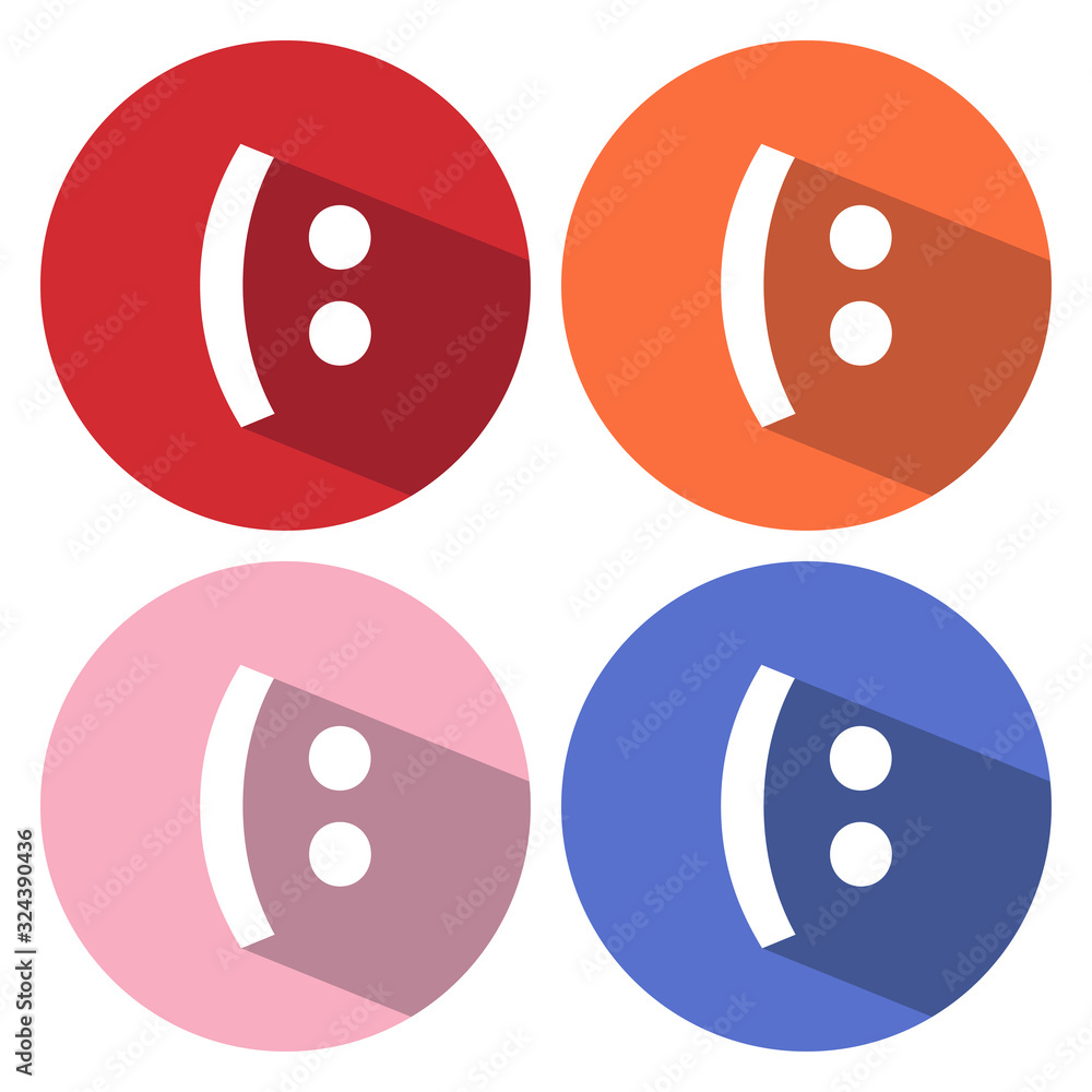 Poster smile icon. happy face chat symbol. circle buttons with long shadow. 4 icons set. vector