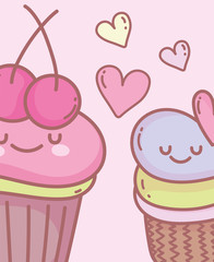 sweet cupcakes fruits love hearts cartoon food cute