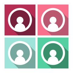 User sign icon. Person symbol. Human avatar. Circle buttons with long shadow. 4 icons set. Vector