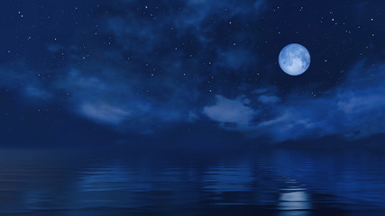 Full moon in starry night sky above ocean surface © Marsea