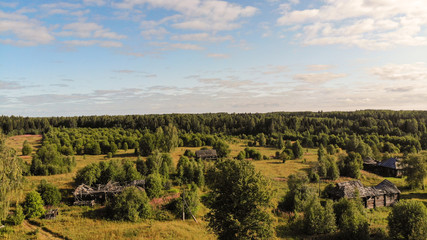 Naklejka premium Aerial shooting of an abandoned taiga village of Russia