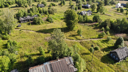 Fototapeta na wymiar Aerial shooting of an abandoned taiga village of Russia
