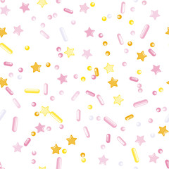 Fototapeta na wymiar Sprinkle Cupcake Donut Topping. Seamless Pattern 