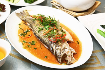 Steamed perch in ginger and scallion    