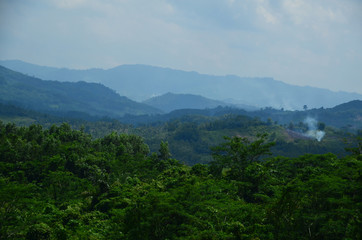 A forest fire at the side of the hill of Borneo.